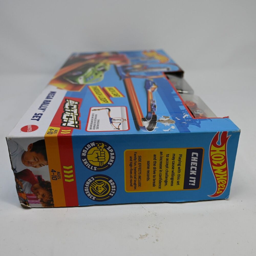 Hot Wheels Mega Rally Set 2019 Track Loop Launcher w/ 2 Cars New Box Damage - Picture 4 of 6